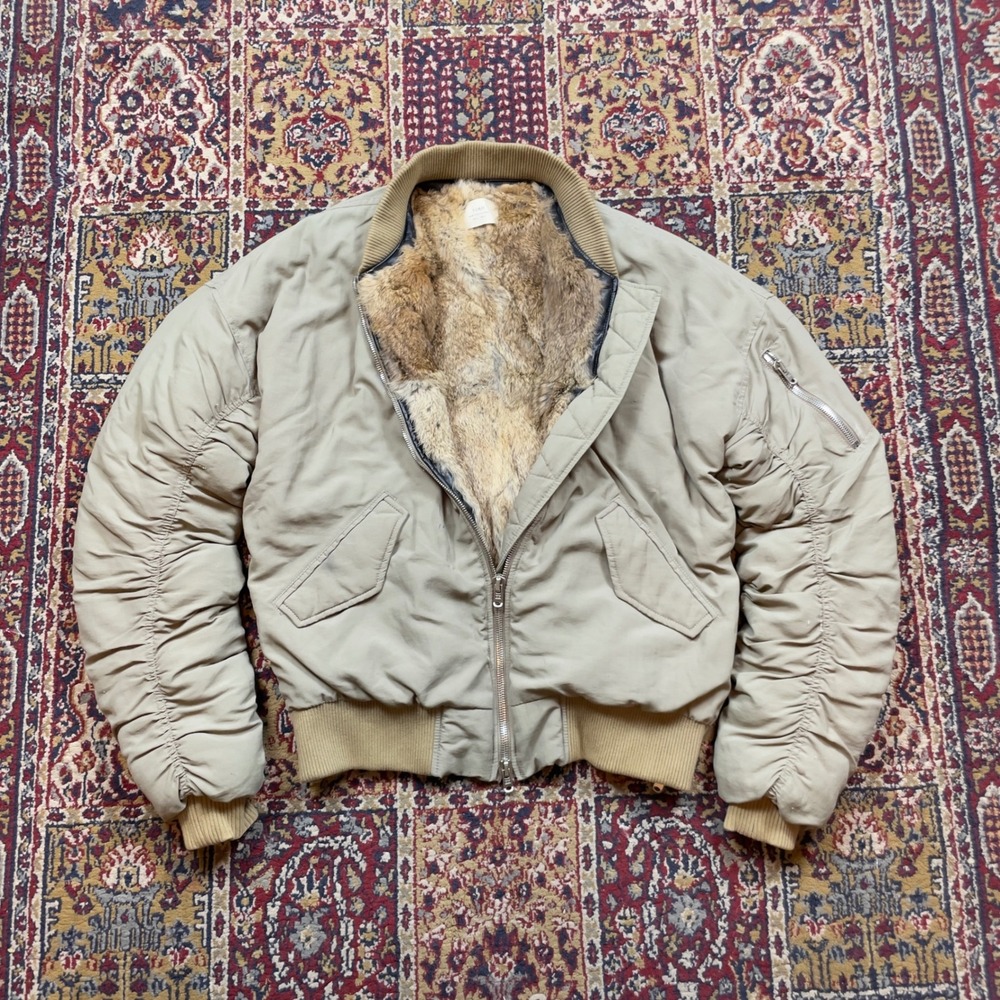 TORO New‎ Collection 2015/16 Olive Flight Bomber Jacket Rabbit Fur Lined 46 FLAW